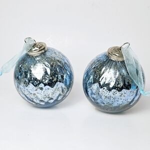 Vintage-Style Mercury Glass Ornaments Set of 2 – Blue Silver Kugel Look